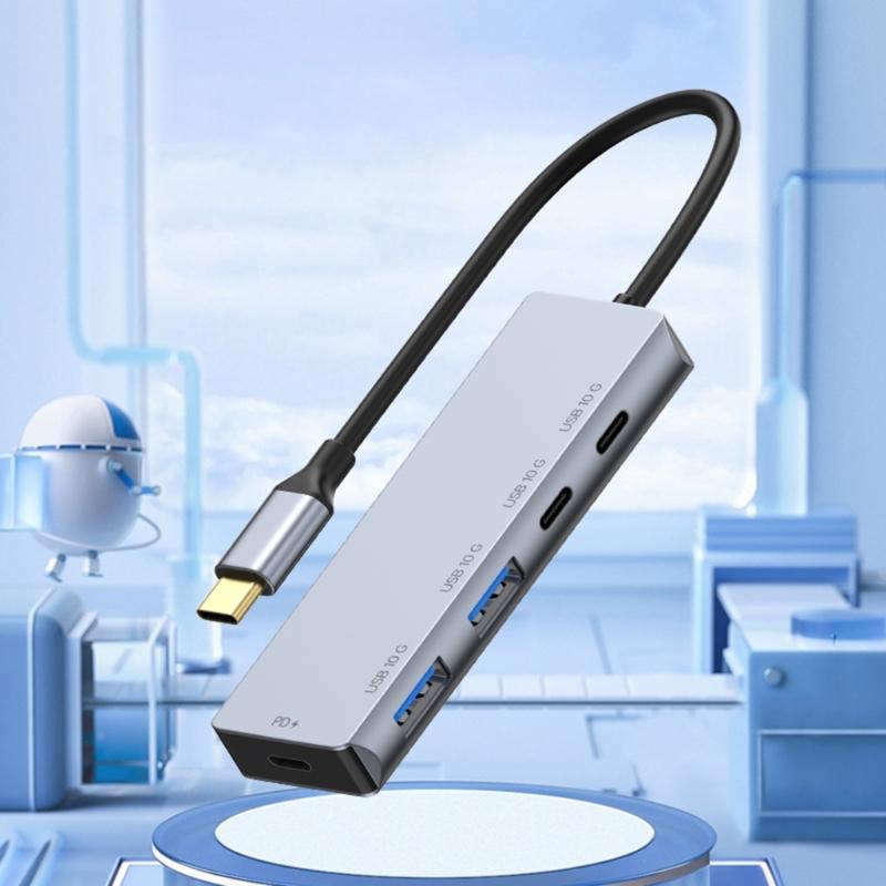 USB-C разветвитель 2x USB-C, 2x USB-A порта, скорость передачи 10 Гбит/с, зарядка PD100 Вт, алюминиевый хаб для устройств