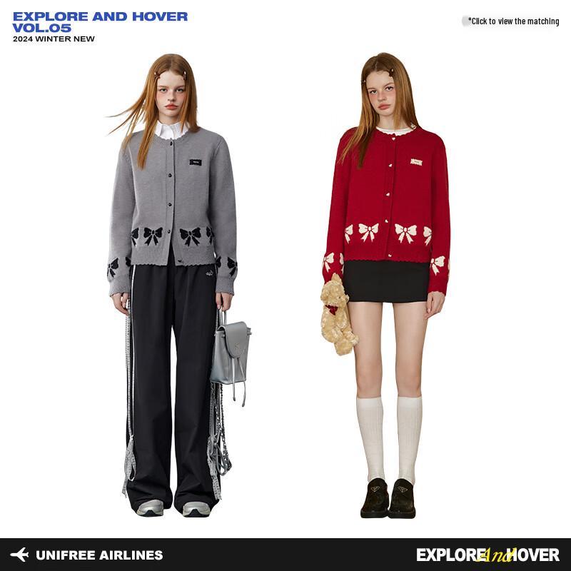 unifree Sweet Bowknot Jacquard Knitted Cardigan