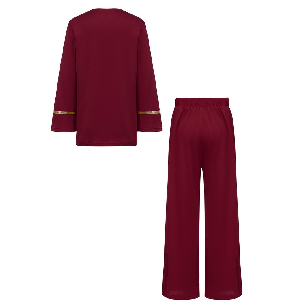 Boys Metallic Color Block Long Sleeve Top Wide Leg Pants Liturgical Praise Dance Set