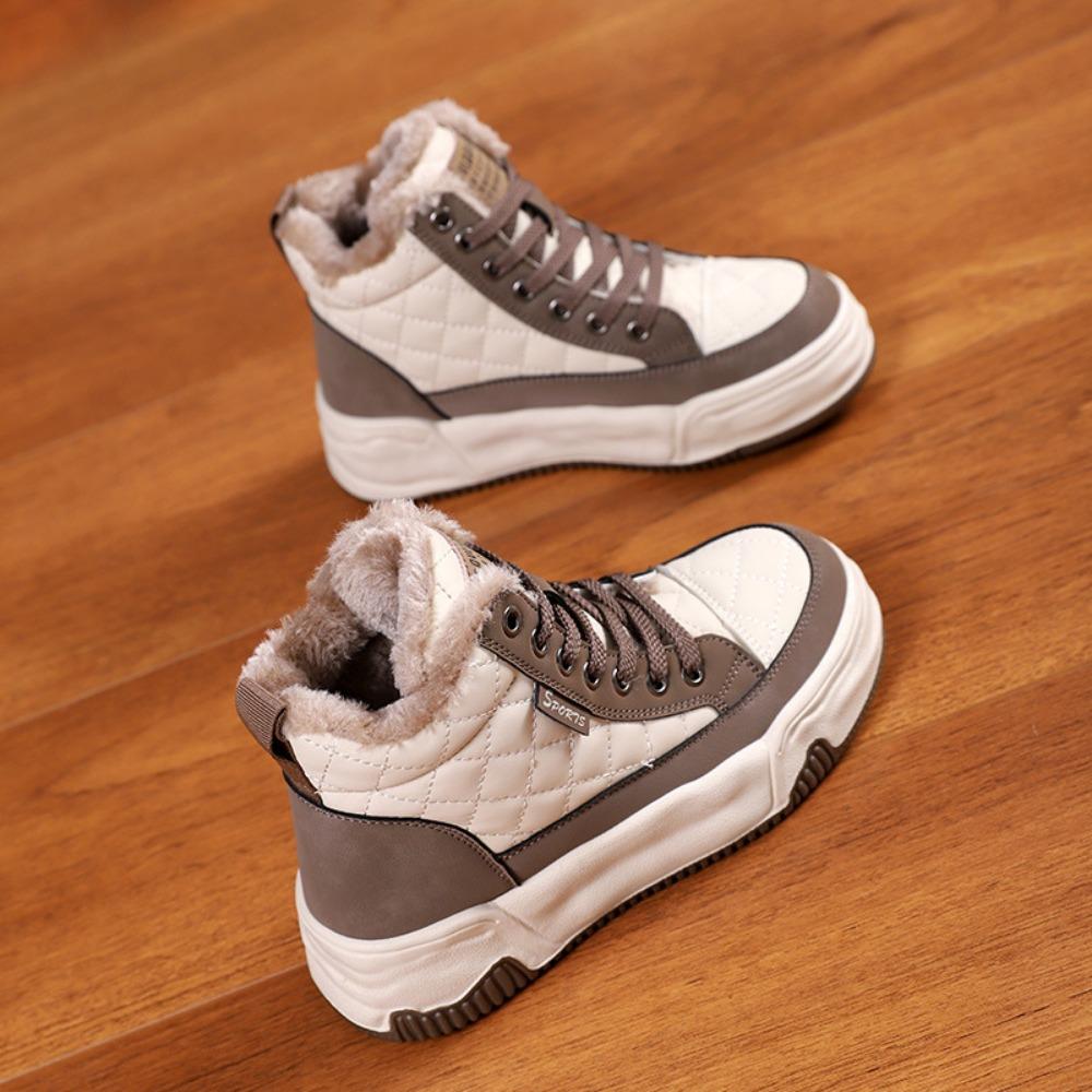 Женские высокие туфли с плюшевой теплой хлопковой подкладкой. Осенне-зимняя новая спортивная и досуговая обувь на платформе для женщин. Кроссовки.