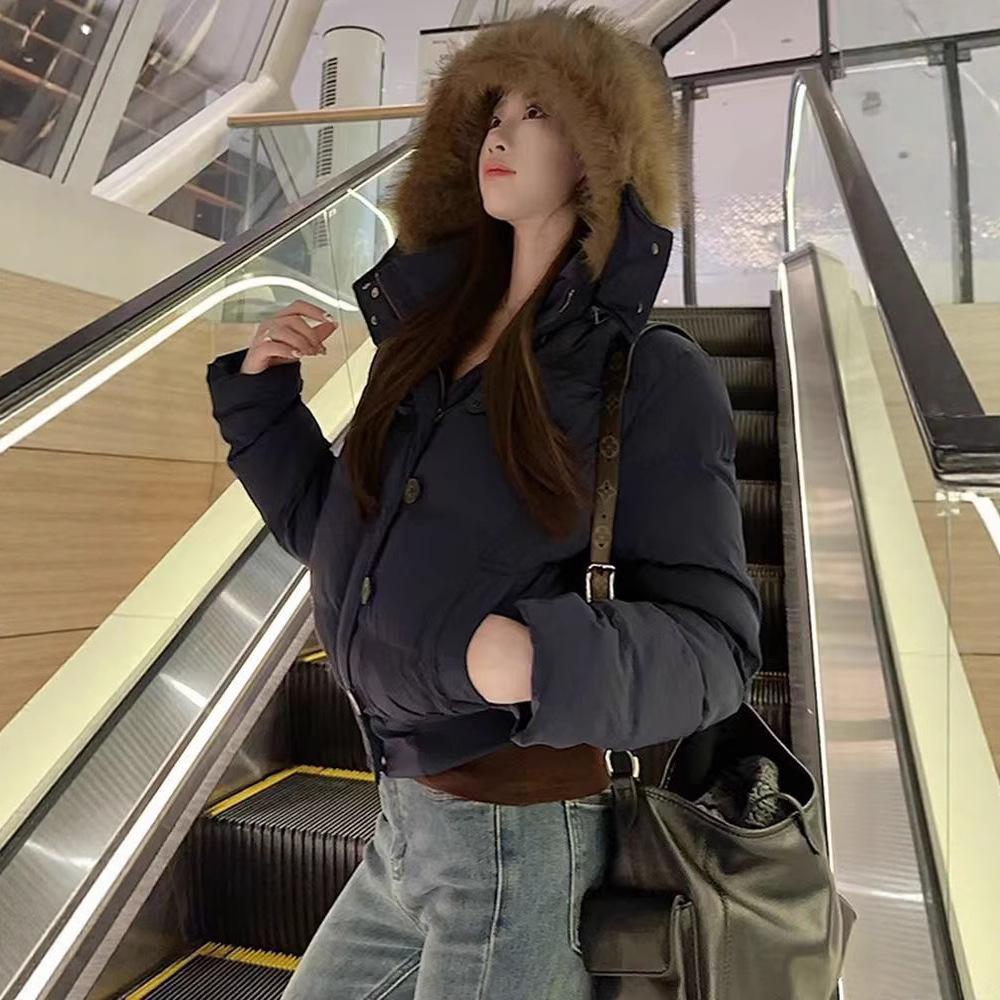 Зимняя хлопковая одежда с капюшоном и меховым воротником, женская зимняя новая одежда-пуховик, утолщенное свободное пальто