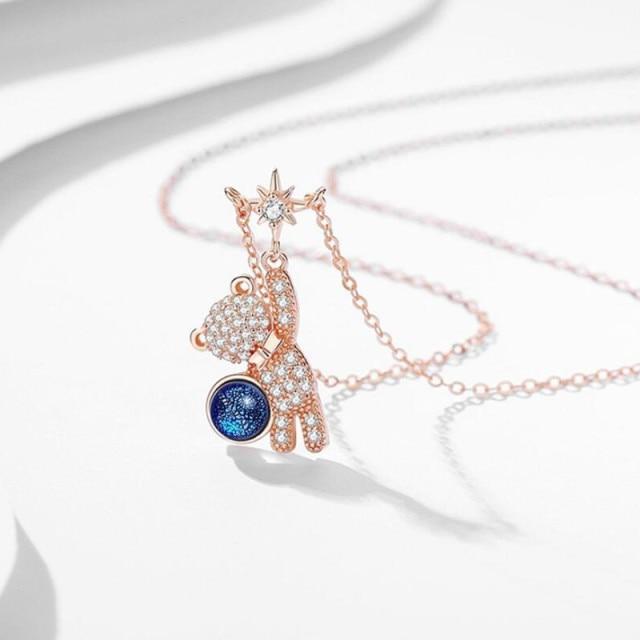 925 пробы стерлингового серебра медведь звезда подвеска ожерелье для женщин девочек ювелирные изделия для вечеринок колье воротник цепи ожерелье