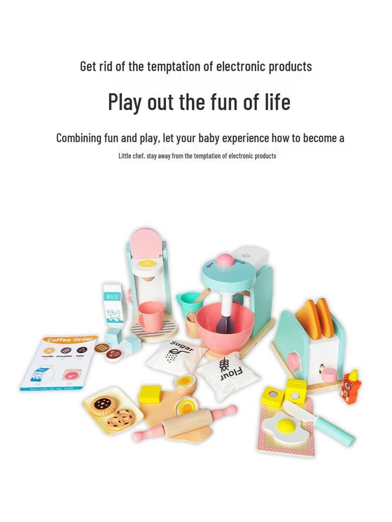 Деревянный игровой кухонный набор: Тостер, Миксер и Кофеварка Посуда для Детей