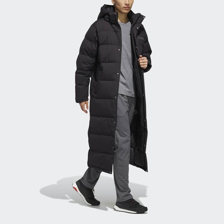 adidas Xplr Dwn Bench Stay Warm Solid Color mid-length hooded down Jacket Black Men's FJ9241