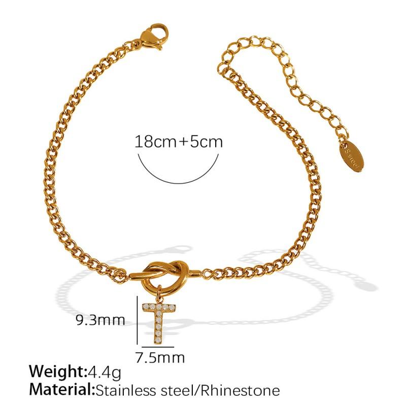 26 Alphabet Letter Bracelet With Rhinestone Accents Titanium Steel Chain Women Fashion OL Style Gold Tone