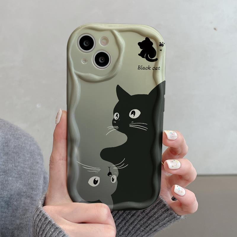 Милый чехол для мобильного телефона Черный кот для Cream для Apple16pro/ для IPhone15Promax Кот для Creative17