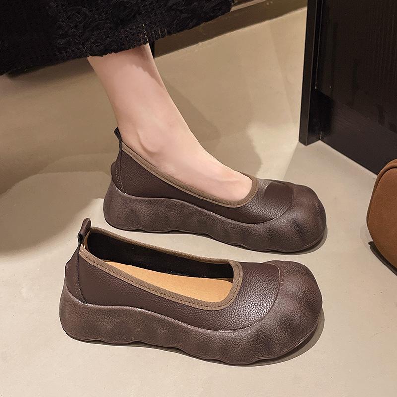 Ретро туфли-лодочки с круглым носком, женские весенне-осенние новые на плоской подошве, повседневные, на одном педале, детские