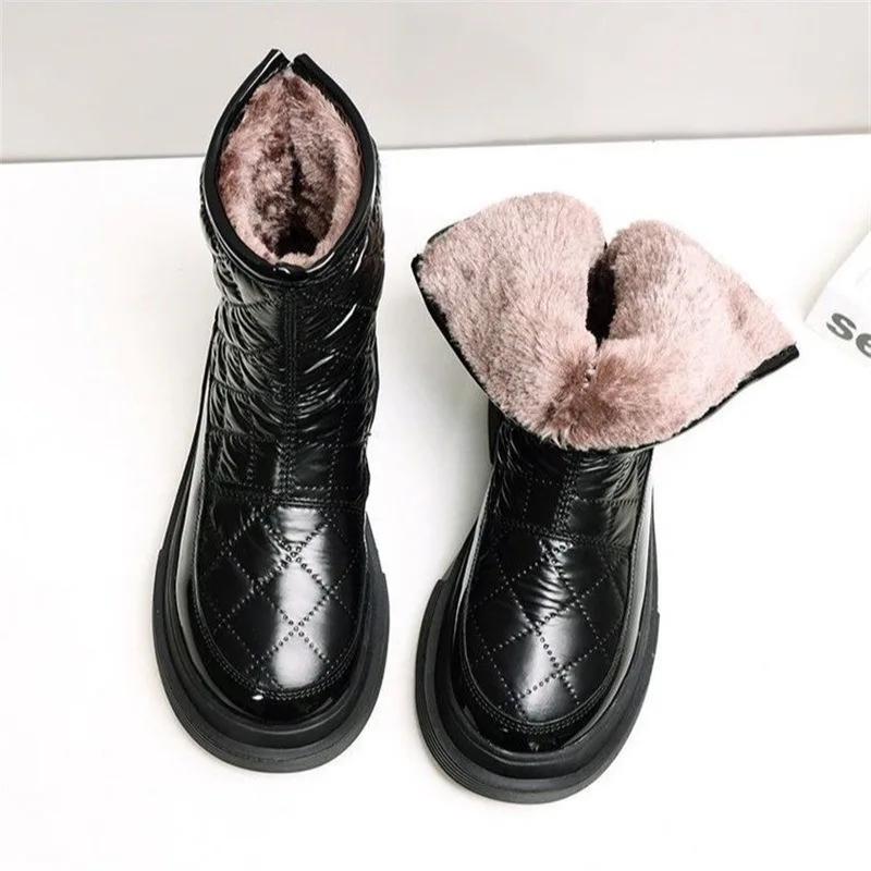 Soft Leather Snow Boots for Women New Designer Winter Waterproof Non-slip Large Cotton Ankle Boots Women's Warm Cotton Shoes