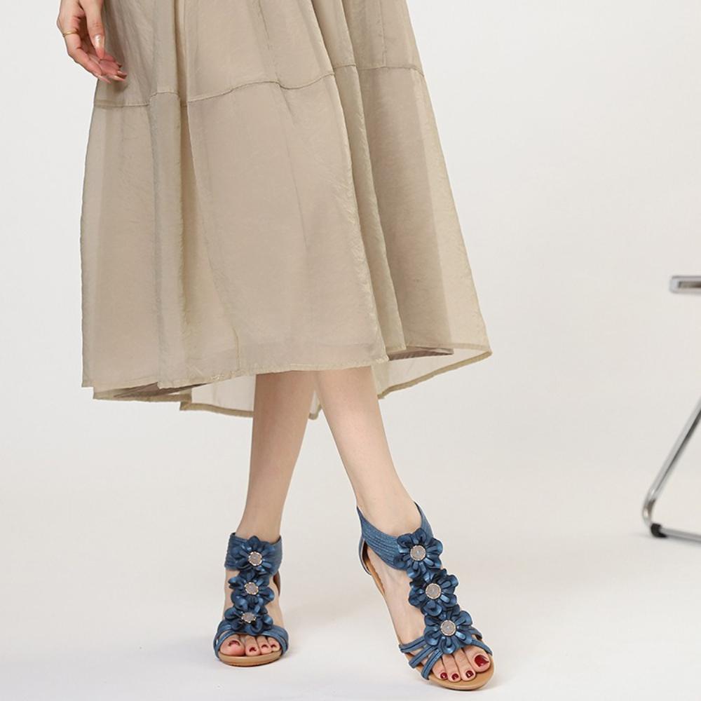 New Summer Women Bohemian Ethnic Wedge Platform Roman Sandals, Floral Design For Dress Matching