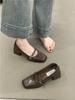 Мода 2025 Сверхмягкие Ретро Квадратный Носок Слипоны Высокий Каблук Мэри Джейн Женская Обувь Французский Стиль Толстый Каблук Осень Полиуретан Обновление
