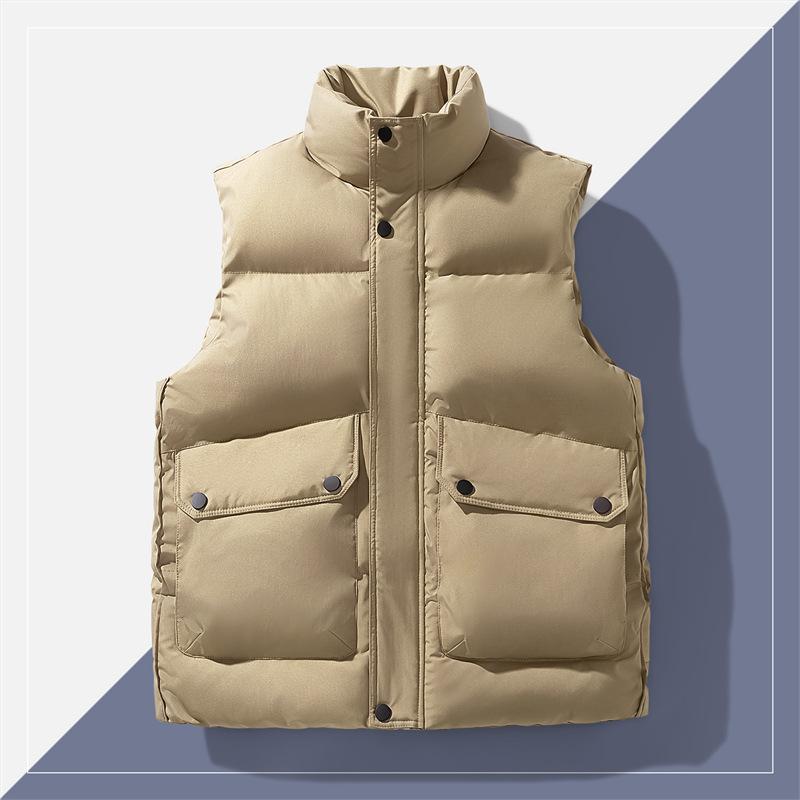 Winter Men's Cotton Vest Outer Wear Casual Stand-up Collar Thickened Thermal Vest Autumn and Winter Sleeveless Vest Jacket