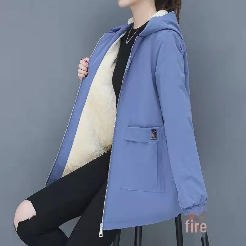 Женская хлопковая ветровка больших размеров средней длины с бархатной подкладкой - модное толстое пальто на осень/зиму (300 Джин)