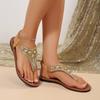 Fashion Fashion Rhinestone Bohemian Sandals Women 2025 Summer Clip Toe Flats Beach Sandles Woman Non Slip Elastic Band Sandalias Mujer