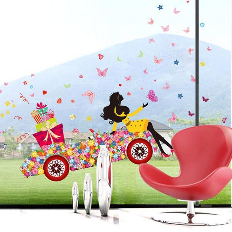 Очаровательные ПВХ наклейки на стену с рисунками девочки, бабочек и цветов для детской комнаты