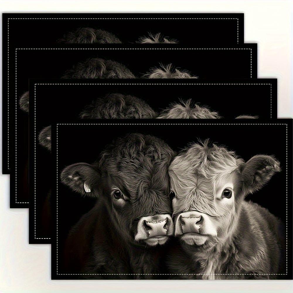 4pcs Linen Placemats, Calf Friendship Photo Placemats 12x18 inches, Suitable for Home Kitchen Table Decoration, Holiday Party Scene Decoration, Home