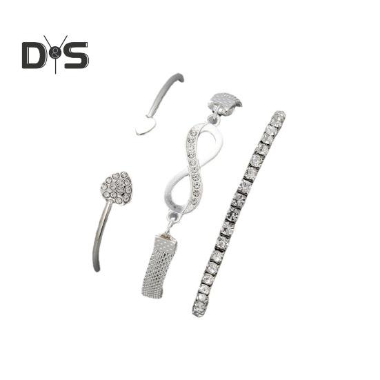 3 Pcs/Set Rhinestone Cuff Bracelets Heart Open Bracelet Jewelry Retro Lucky Stack Bracelets for Women Adjustable Dainty Bracelet Gifts