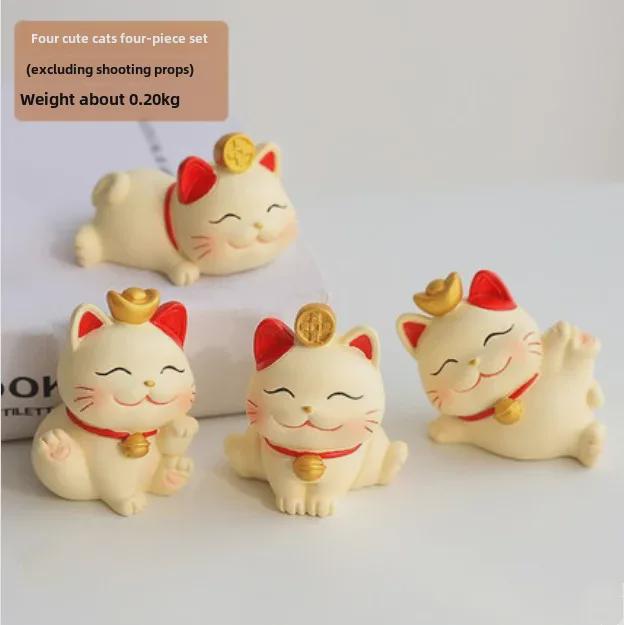 Nordic Resin Lucky Cat Ornaments for Office, Home, or Store Decor - Creative Car Console Crafts