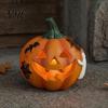 Halloween Party Centerpieces Spooky Lighted Pumpkin Figurine, Engraved Light-Up Resin LED Lights for Porch Statue Tabletop Indoor Outdoor Garden Patio
