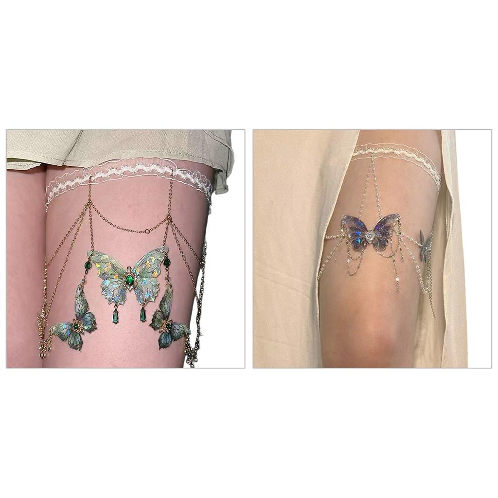 Butterfly Tassels Thigh Chain Adjustable Length Lace Leg Chain with Fringes Accent Unique Body Jewelry for Women Girls