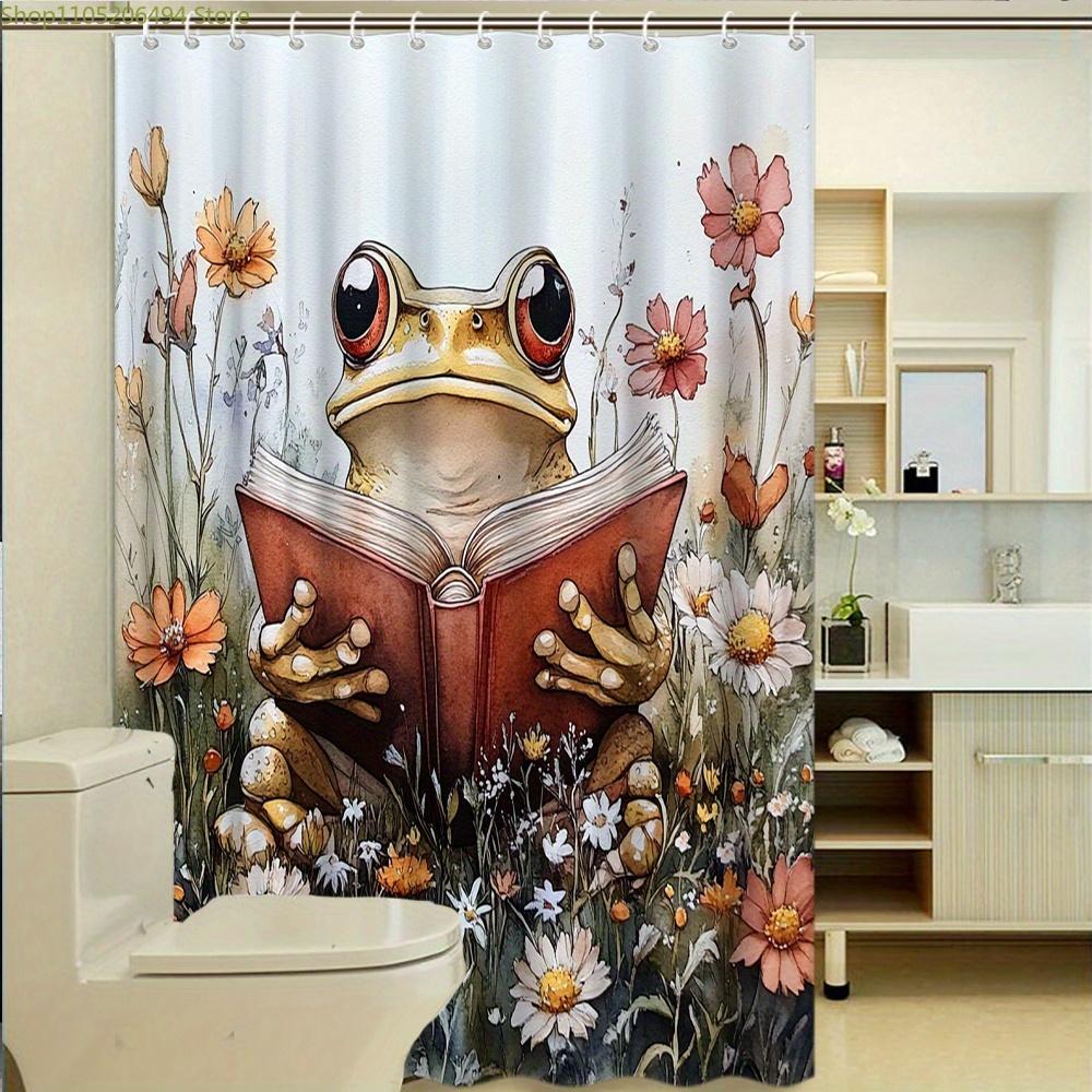1 шт. Причудливая лягушка с книгой на лугу, акварельная шторка для душа, с антропоморфной лягушкой, держащей книгу в цветном