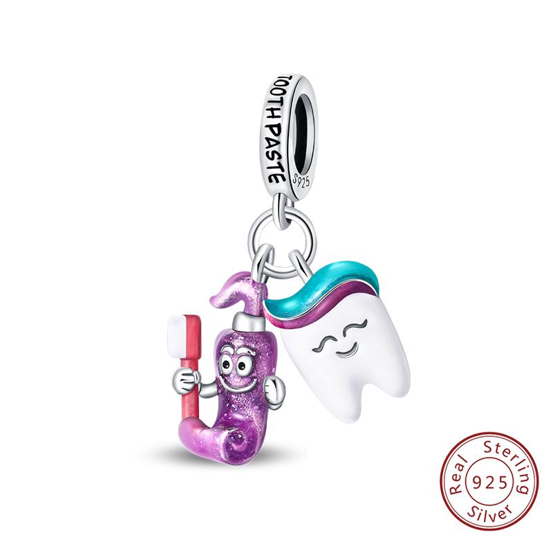 925 Silve Charms Beads Doctor's Teeth Dentist Charms First Aid Kit Dangle For Bracelet Occupation Jewelry Gift