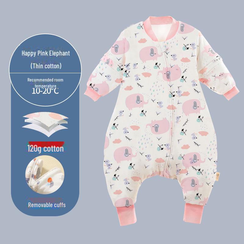 Детский спальный мешок из толстого и тонкого хлопка: Разрез по ноге, мультяшный дизайн, с рукавами, на все времена года