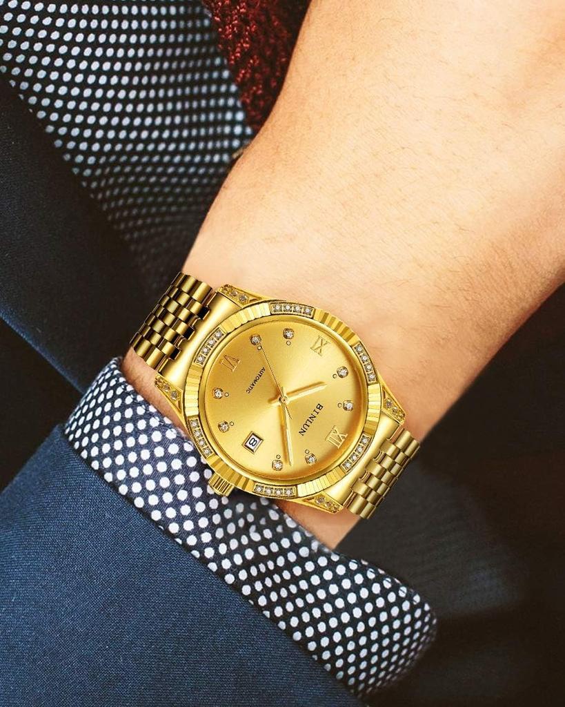 BINLUN механические автоматические часы с датой золотые роскошные сапфировые устойчивые к царапинам мужские часы, (Ручная обмотка) Часы, Дисплей, Бриллиант, Часы, Простые,