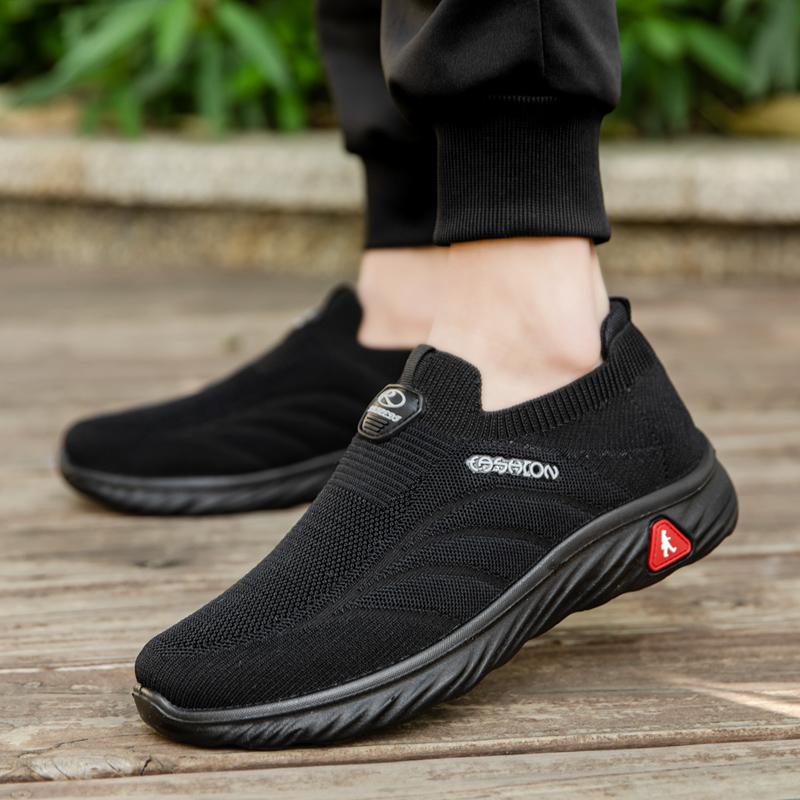 Весенне-осенние новые мужские туфли на одной педали, кроссовки для папы, мужские повседневные спортивные туфли из летящей тканой сетки, обувь для ходьбы для мужчин среднего и пожилого возраста