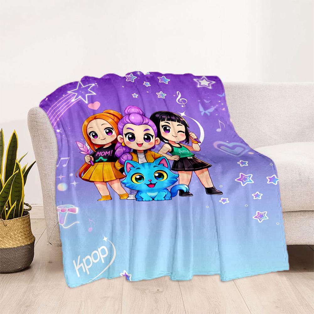 K-pop Demon Hunters Blanket Comfortable Suitable for Bedding Office Livingroom Four Seasons Universal Stylish Decor