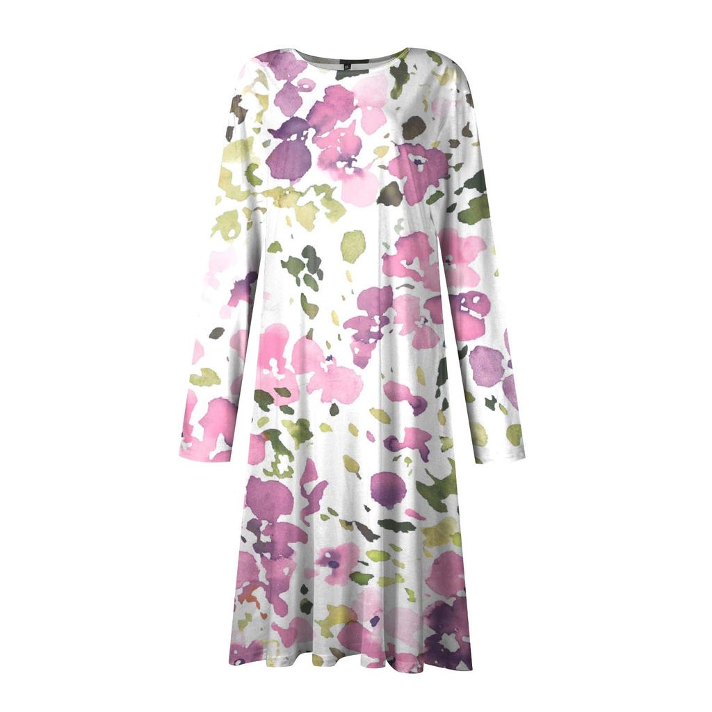 Women's Fashion Casual Printed Round Neck Pullover Slim Fitting Long Sleeve Dress