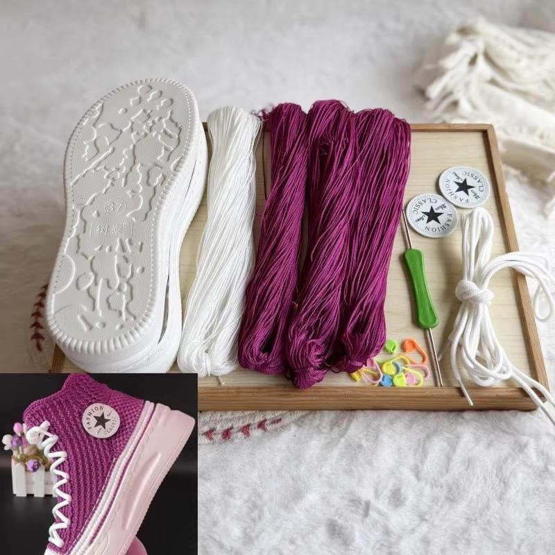 Сплетенные вручную летние крючковые подошвы с противоударными резиновыми подошвами + полые линии, связанные вручную тапочки, короткие ботинки, обувь своими руками, вязаный крючком материал