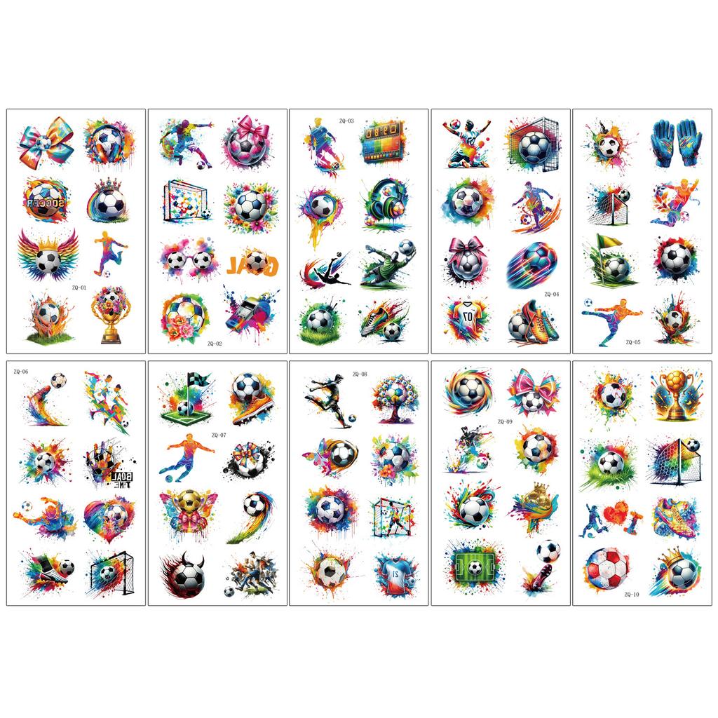 Painted graffiti soccer temporary tattoos, party props, 20 pieces per set.