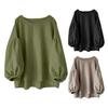 Женские топы с круглым вырезом, пышные, с длинным рукавом, однотонные, свободные, повседневные, блузки, универсальная повседневная одежда