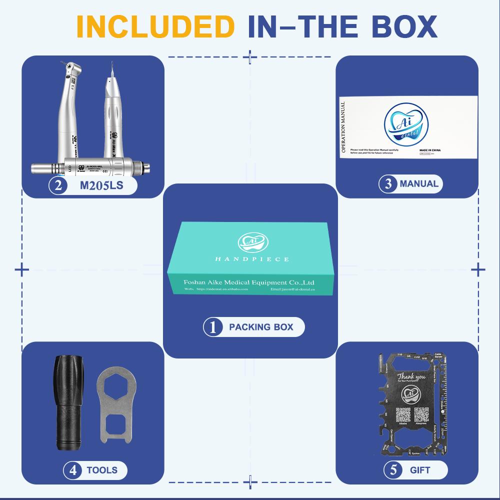 Набор стоматологических наконечников AI-M205LS 1:1 низкоскоростной наконечник X65L и низкоскоростной внутренний распылитель воды X25L с оптоволоконным кабелем