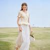 Fragrant Shadow French V-neck Flower Knitted Shirt for Women, 2026 Summer New Style, White Slimming Short Sleeve, Laisel Thin Top