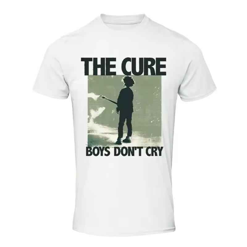 The Cure Boys Don’t Cry T-Shirt, White Cotton, Vintage Silhouette Print Post-Punk Band Tee