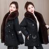 Winter short pie overcome women's big fur collar waist drawstring tooling thickened padded jacket brick and mortar store