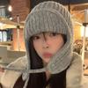 Зимняя теплая вязаная шапка женская с ушками мягкая утолщенная ветрозащитная шапка вязаная теплая балаклава шапки-ушанки для путешествий на открытом воздухе