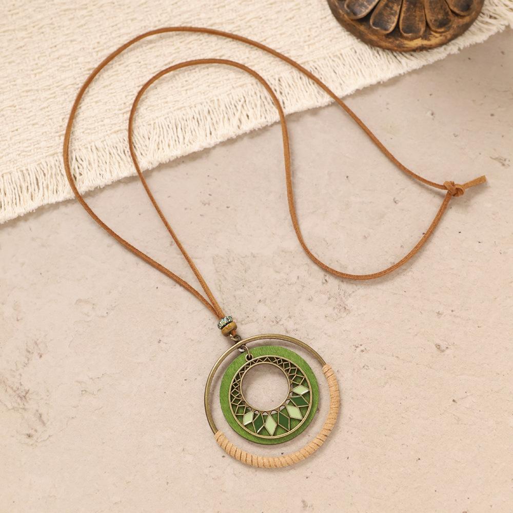 Bohemian style long necklace, vintage ethnic style knitted sweater chain accessory