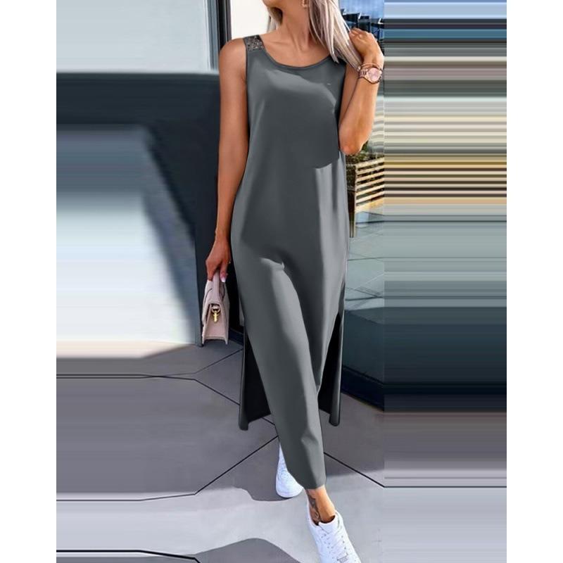 Женские летние однотонные кружевные свободные повседневные платья без рукавов