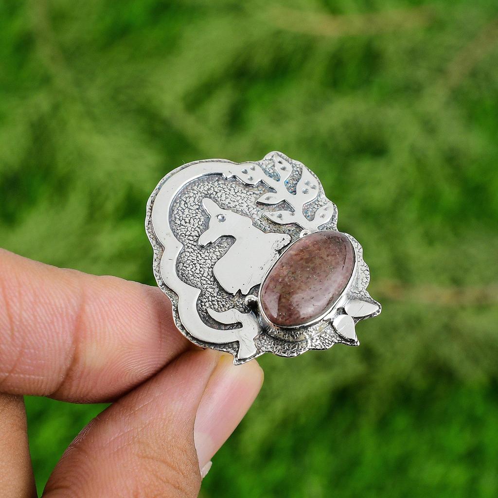 Mothers day Sale Sacral Chakra Sunstone Stone 925 Sterling Silver Solitaire Ring