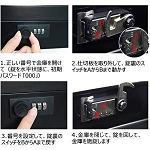 Jssmst Портативный сейф с дисковым замком, Касса для монет с тремя пружинными зажимами, Органайзер для банкнот, Металл, 30x24x8.8см (Черный циферблат)