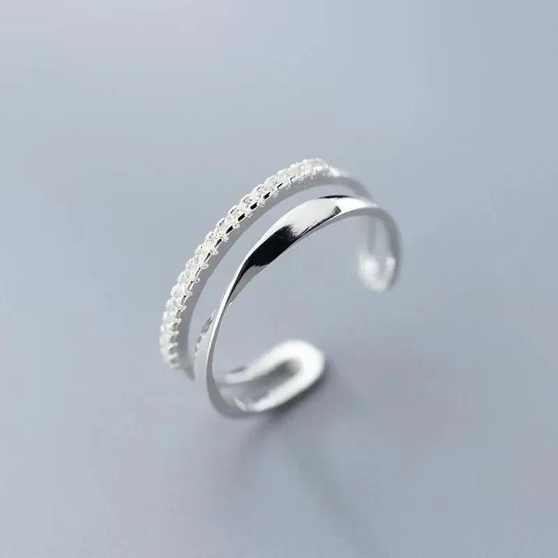 Original 925 Sterling Silver Double LInes Rings For Women Wedding Engagement Silver Women's Vintage Ring Fine Jewelry