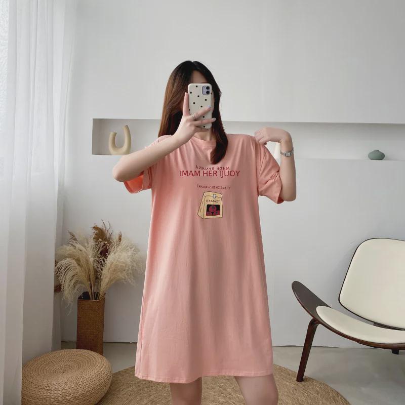 Maternity and Nursing Summer T-Shirts: Fashionable, Loose-Fit, Short-Sleeve Mid-Length Dresses with Printed Designs