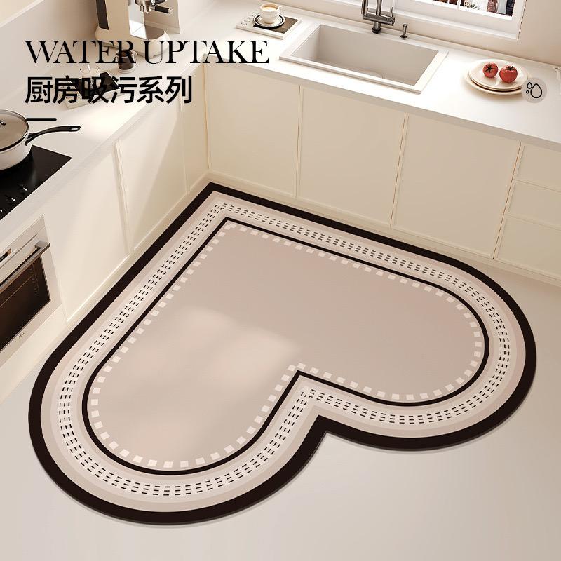 1PC French Light Luxury Heart-Shaped Kitchen Floor Mat With Diatomaceous Mud For Easy Care Waterproof Non-Slip Carpet