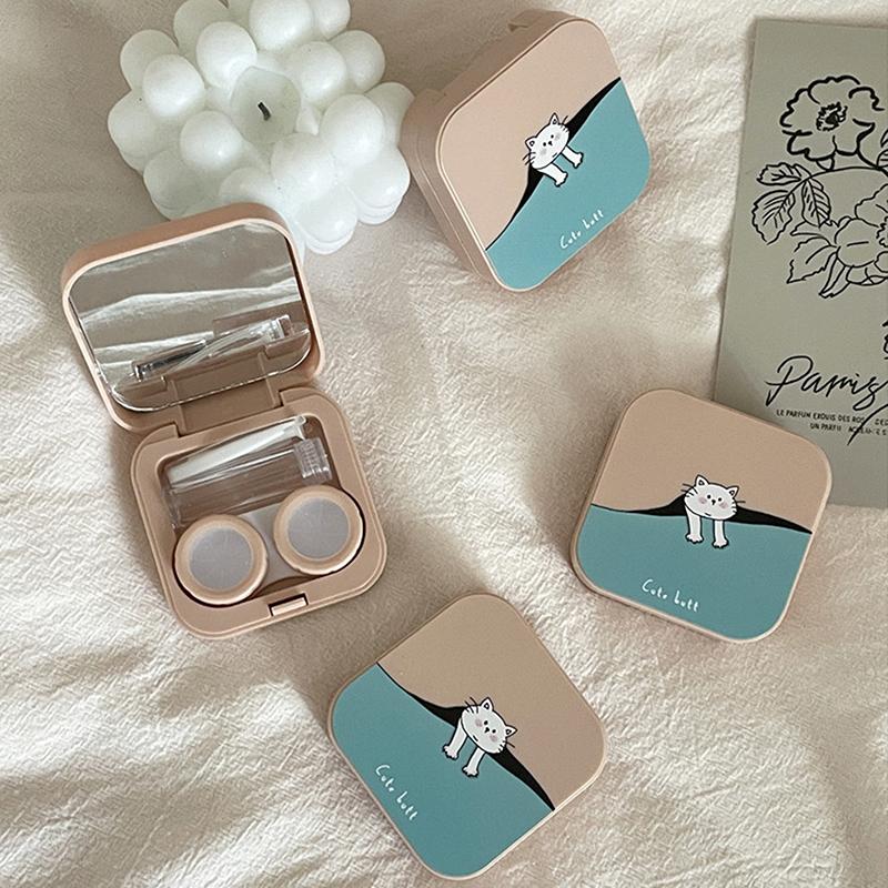 Ins Like A Fish Ретро Простой Конфетный Цвет Компактный Футляр Для Контактных Линз Партнер Коробка Коробка Для Ухода За Зрачками Откидная Крышка