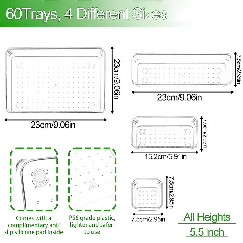 Clear Plastic Drawer Organizer Set 60Pcs Stackable Storage Bins Makeup Organizer Cosmetic Organizers for Vanity Desk