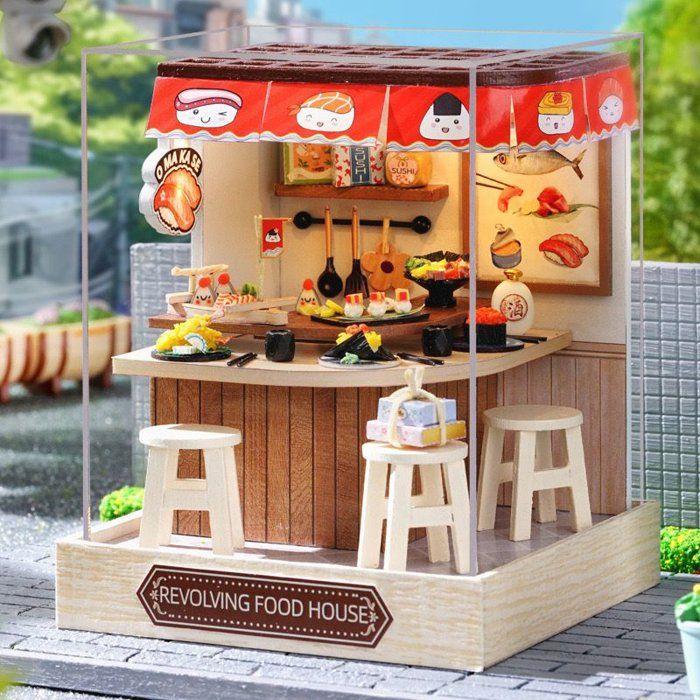 Book Nook - Kit DIY a construire Maquette 3D Serre Livre - Sushi bar Creanook - 11 x 9 x 11 cm
