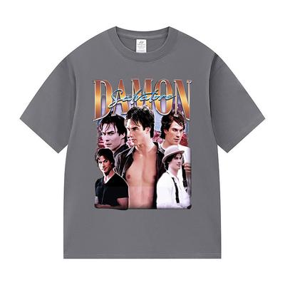 Ретро 90-х Damon Salvatore Графическая футболка Унисекс Харадзюку Мода Хлопковые футболки с коротким рукавом Y2k Мужская Готическая одежда Футболка