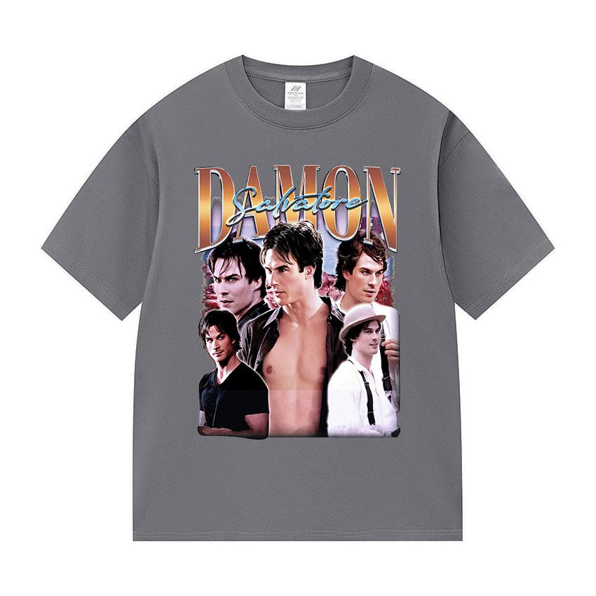Ретро 90-х Damon Salvatore Графическая футболка Унисекс Харадзюку Мода Хлопковые футболки с коротким рукавом Y2k Мужская Готическая одежда Футболка
